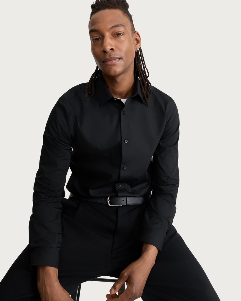 F&F Slim Fit Easy Iron Single Cuff Smart Shirt in Black