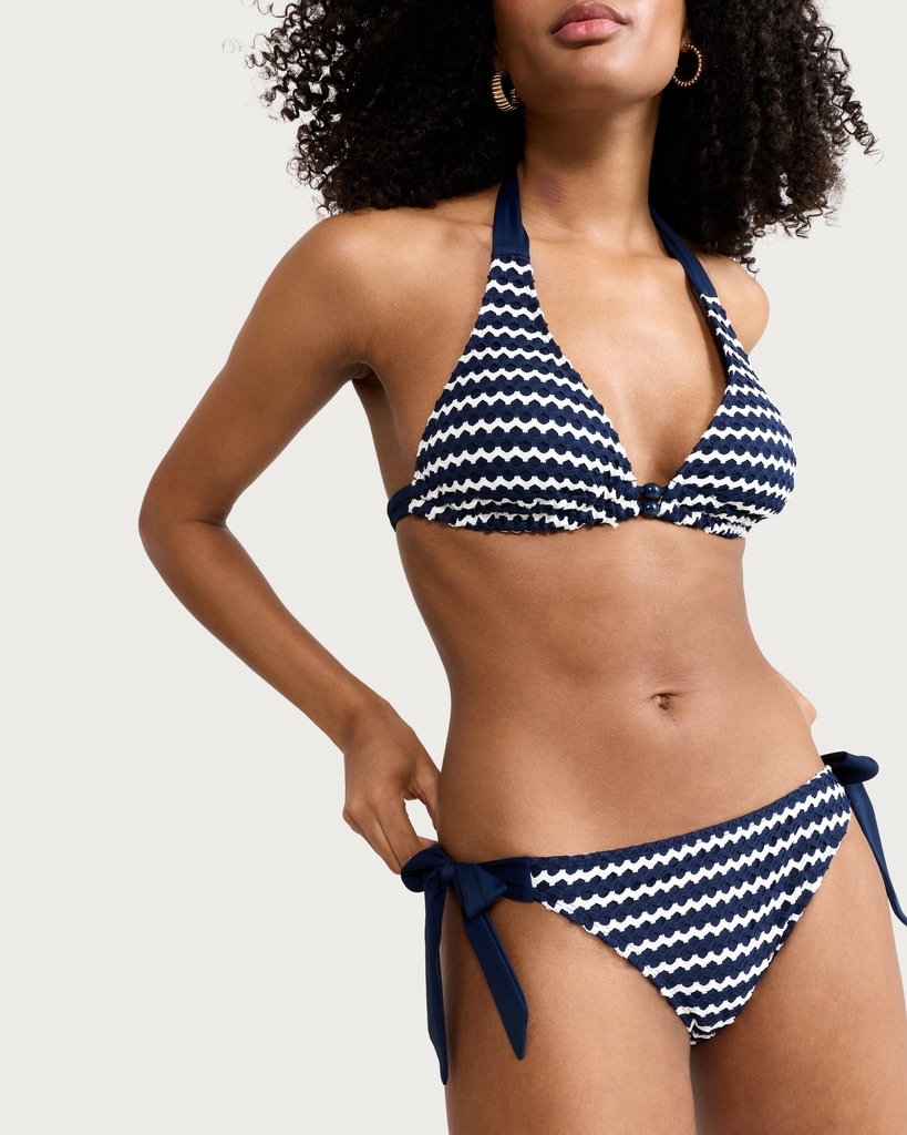 F&F Wave Print Tie Side Bikini Bottoms in Navy