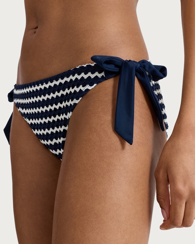 F&F Wave Print Tie Side Bikini Bottoms in Navy thumbnail 2