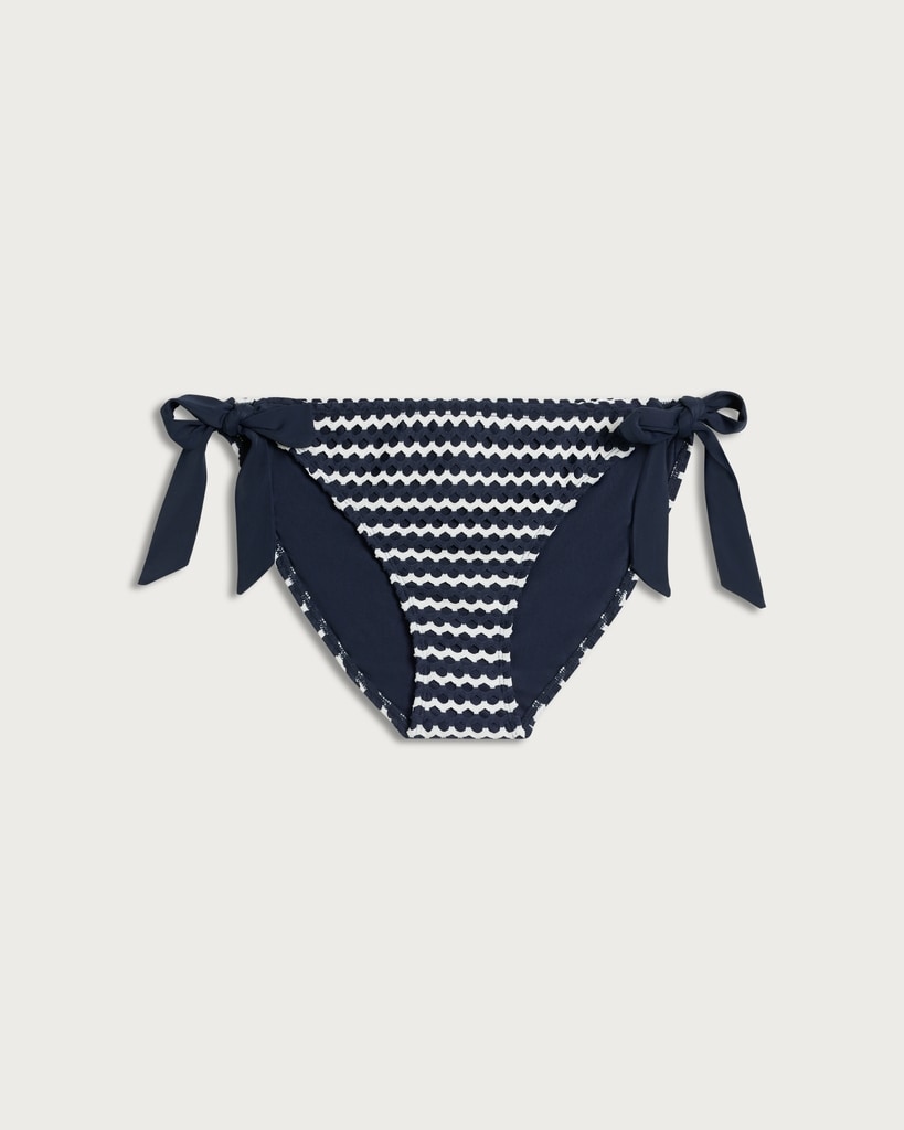 F&F Wave Print Tie Side Bikini Bottoms in Navy thumbnail 4