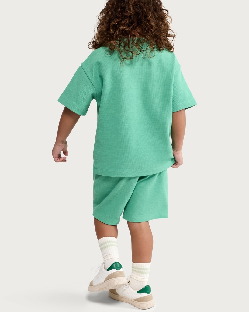 F&F Boys 2-Piece Cotton Rich Waffle Textured T-Shirt and Shorts Set in Green thumbnail 2