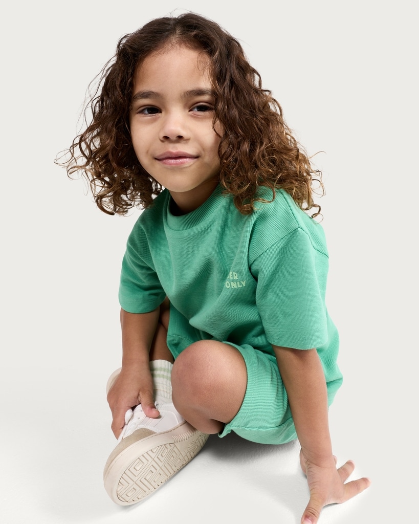 F&F Boys 2-Piece Cotton Rich Waffle Textured T-Shirt and Shorts Set in Green thumbnail 3