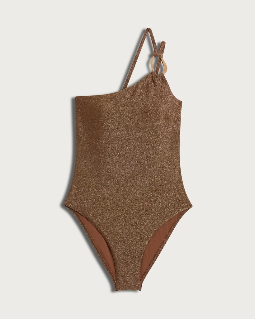 F&F Metallic One Shoulder Swimsuit in Bronze thumbnail 4