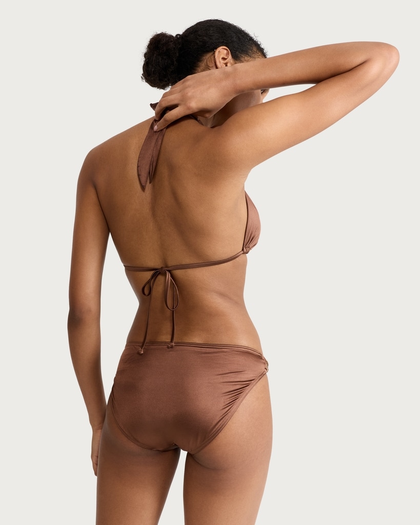 F&F High Shine Metallic Trim Bikini Bottoms in Brown thumbnail 3