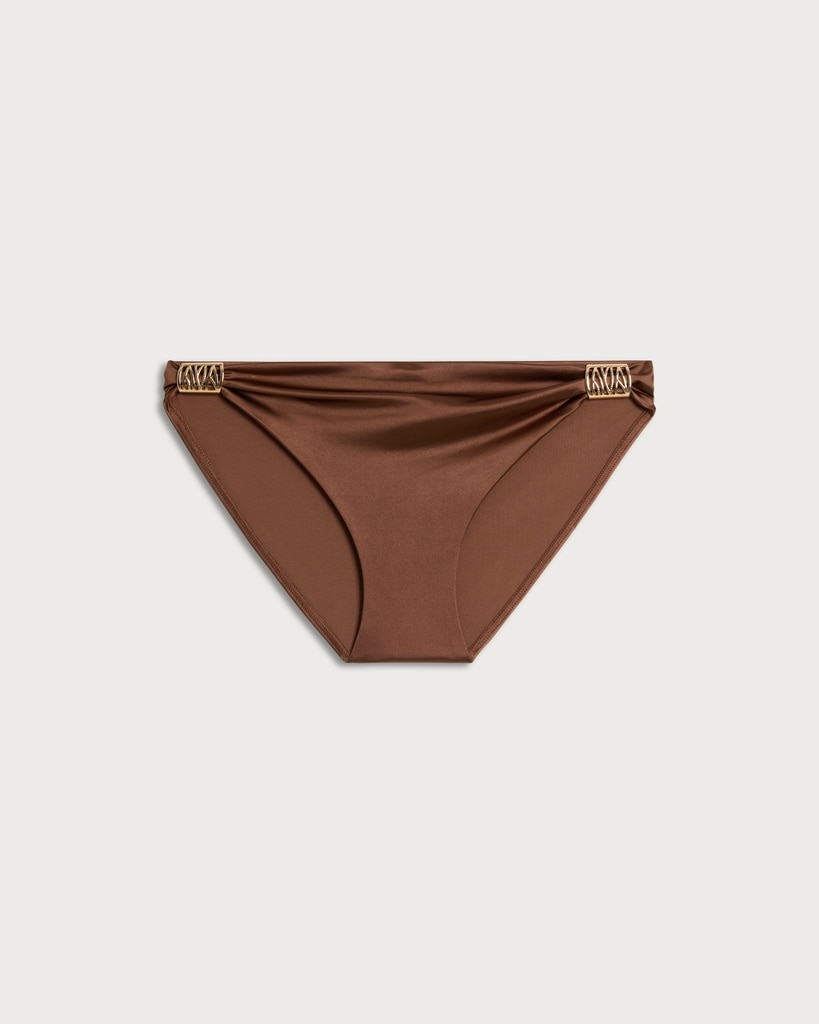 F&F High Shine Metallic Trim Bikini Bottoms in Brown thumbnail 4