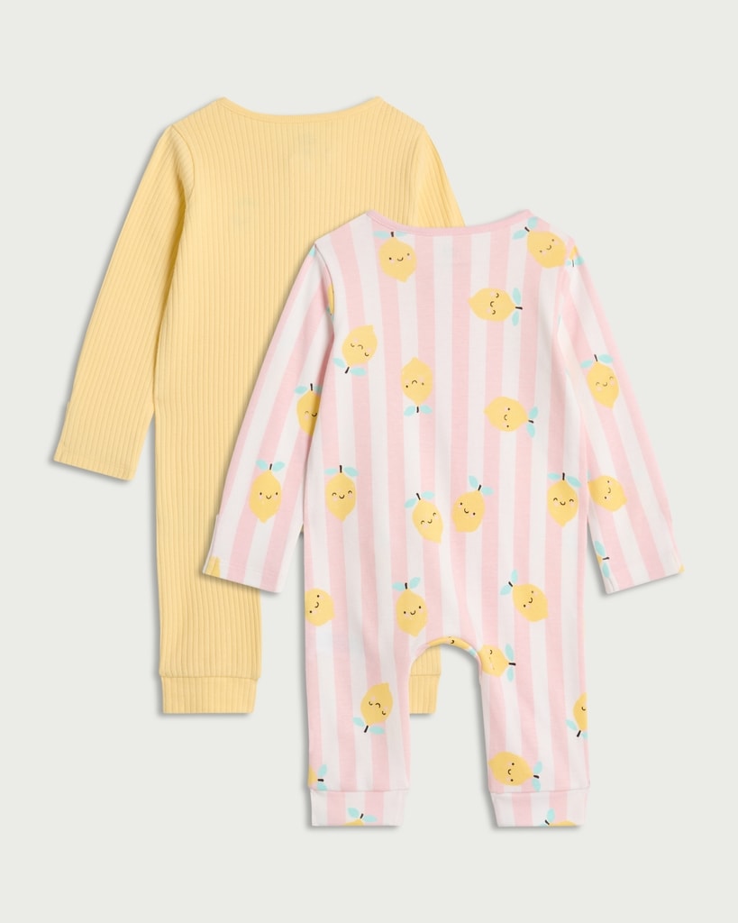 F&F Baby 2-Pack Lemon Print Sleepsuits in Pink thumbnail 2