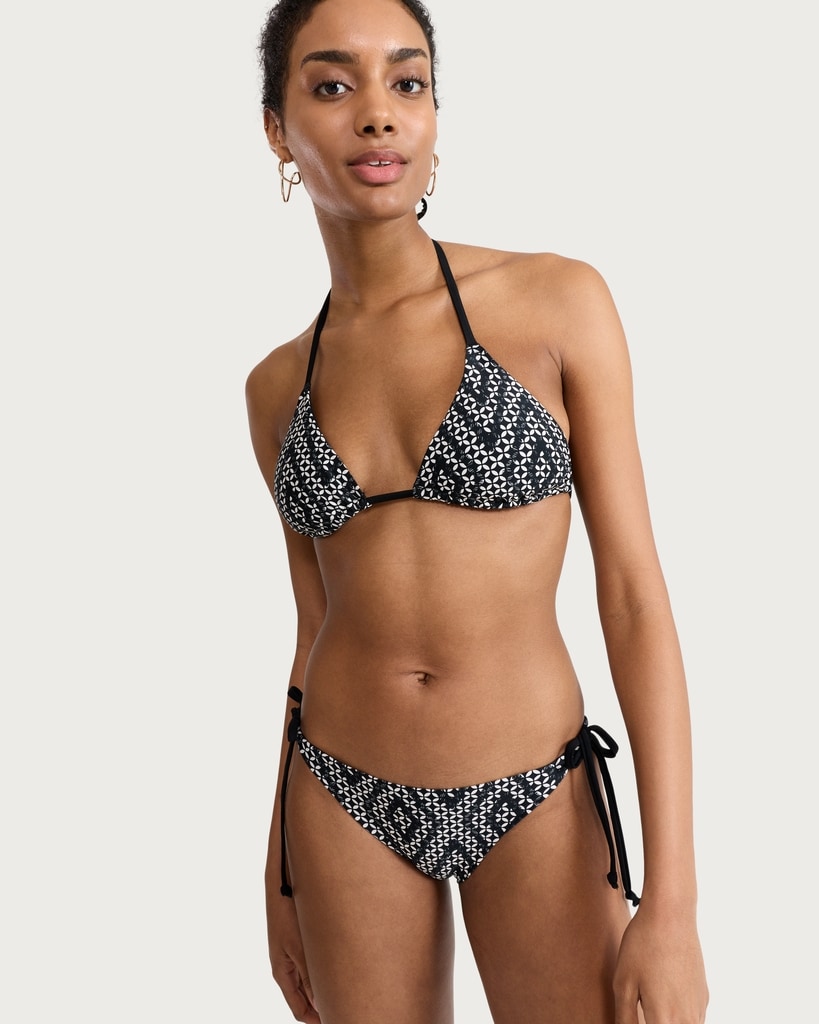 F&F Geometric Print Tie Side Bikini Bottoms in Multi Black thumbnail 2