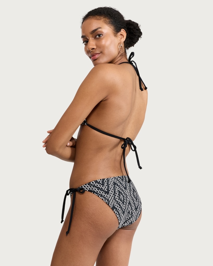 F&F Geometric Print Tie Side Bikini Bottoms in Multi Black thumbnail 3