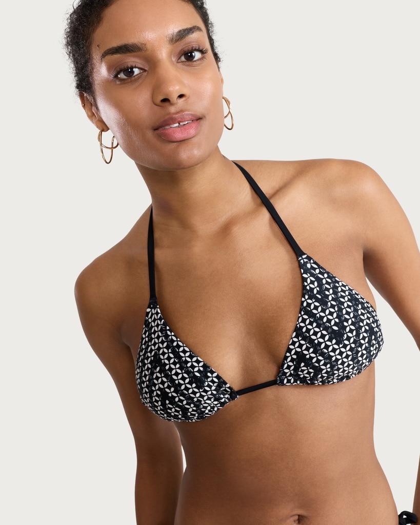 F&F Geometric Print Triangle Bikini Top in Multi Black thumbnail 2