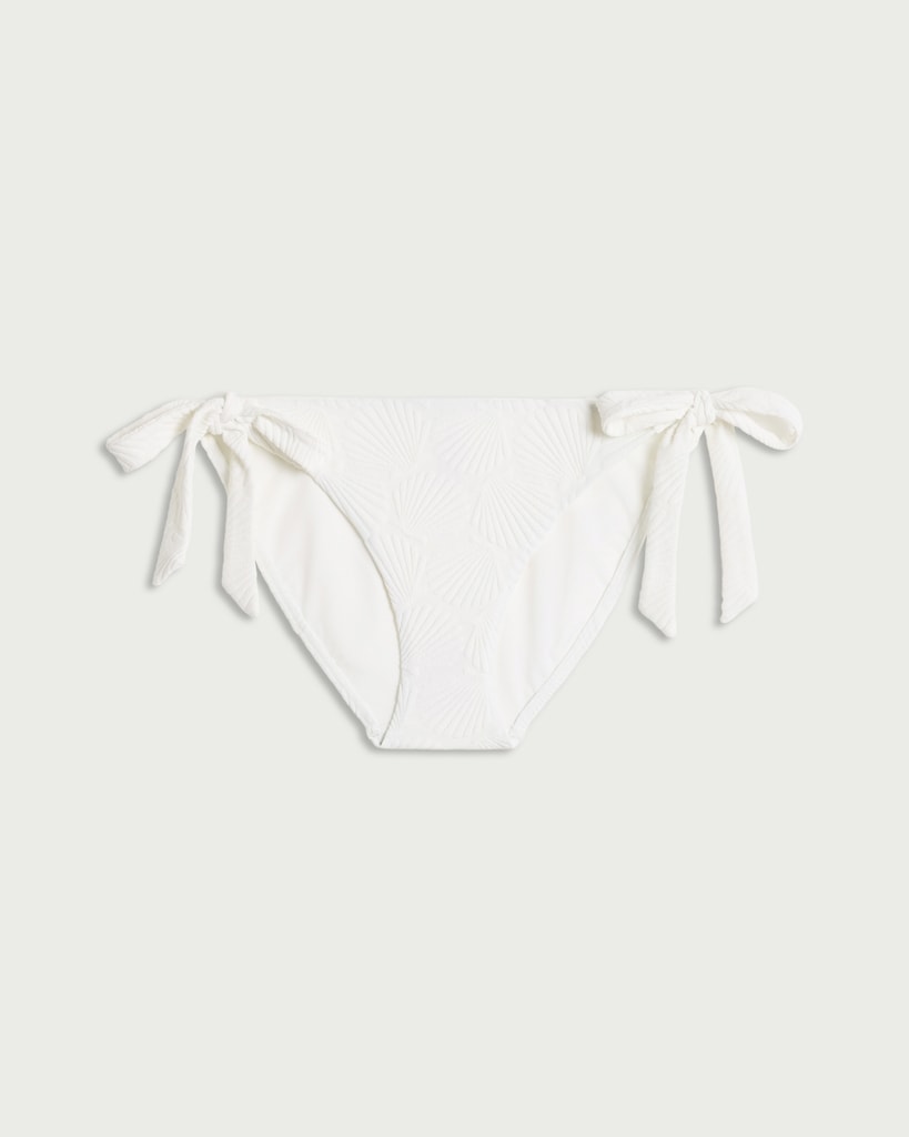 F&F Textured Shell Tie Side Bikini Bottoms in Cream thumbnail 4