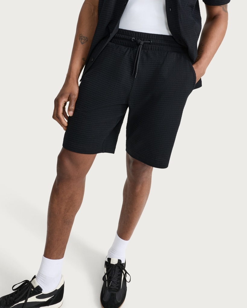 F&F Cotton Rich Textured Drawstring Shorts in Black