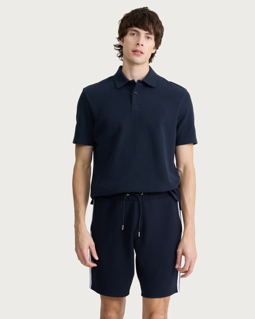 F&F Textured Side Stripe Drawstring Shorts in Navy thumbnail 2