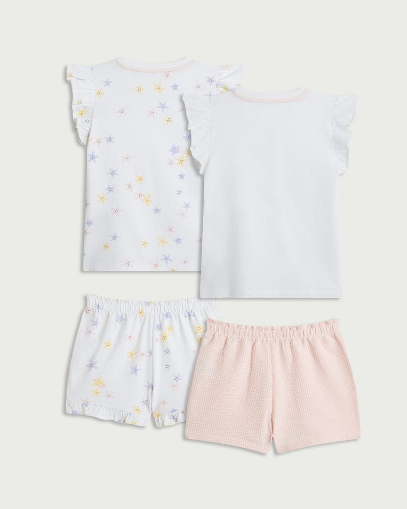 F&F 2-Pack Cotton Rich Frill Sleeved Short Pyjama Sets in Cream thumbnail 2