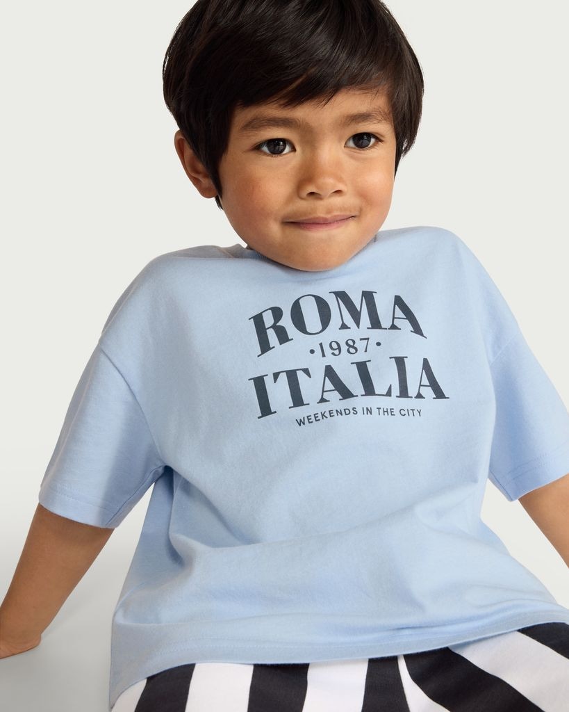 F&F Boys Pure Cotton T-Shirt and Striped Shorts Set in Blue thumbnail 2