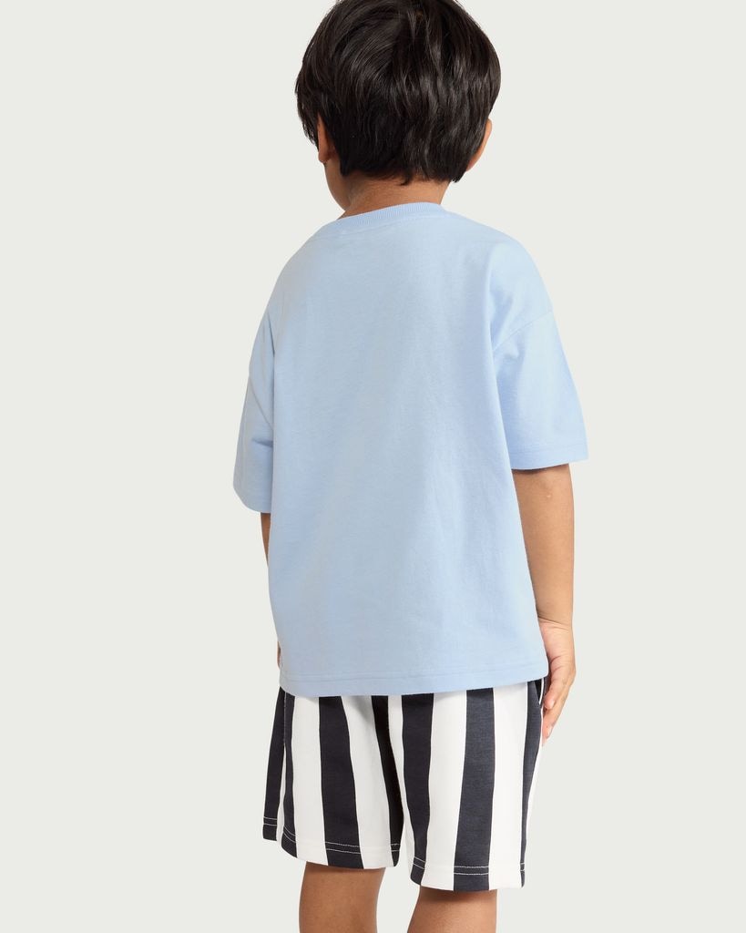 F&F Boys Pure Cotton T-Shirt and Striped Shorts Set in Blue thumbnail 3