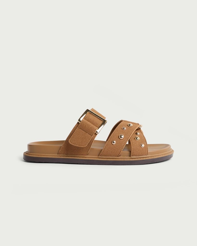 F&F Studded Buckle Strap Sandals in Tan