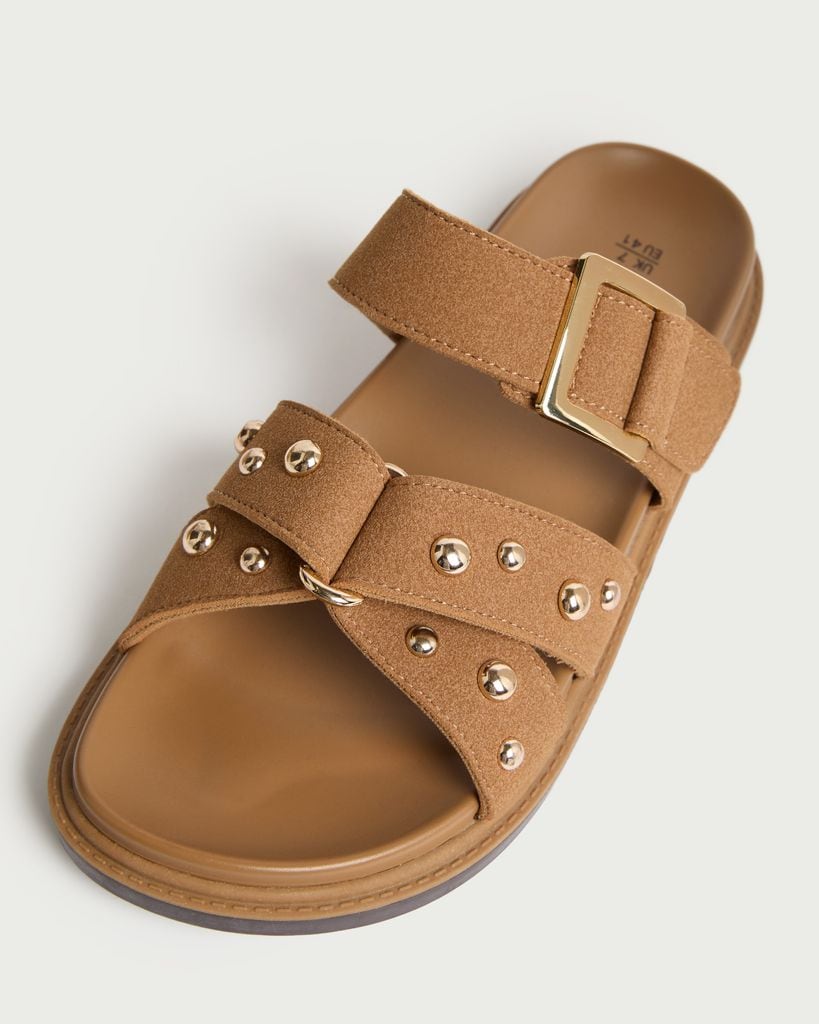F&F Studded Buckle Strap Sandals in Tan thumbnail 3