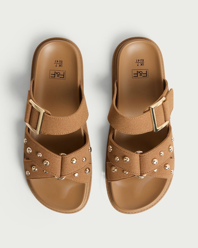 F&F Studded Buckle Strap Sandals in Tan thumbnail 2