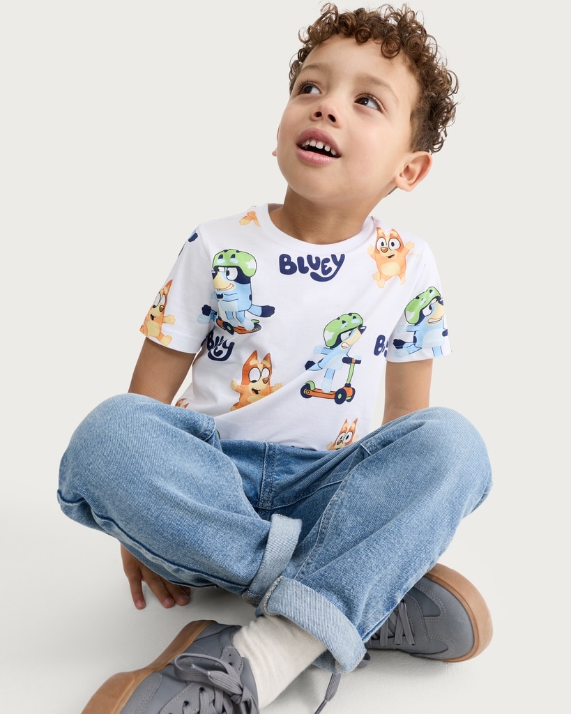 Bluey Pure Cotton Scooter Print T-Shirt in White