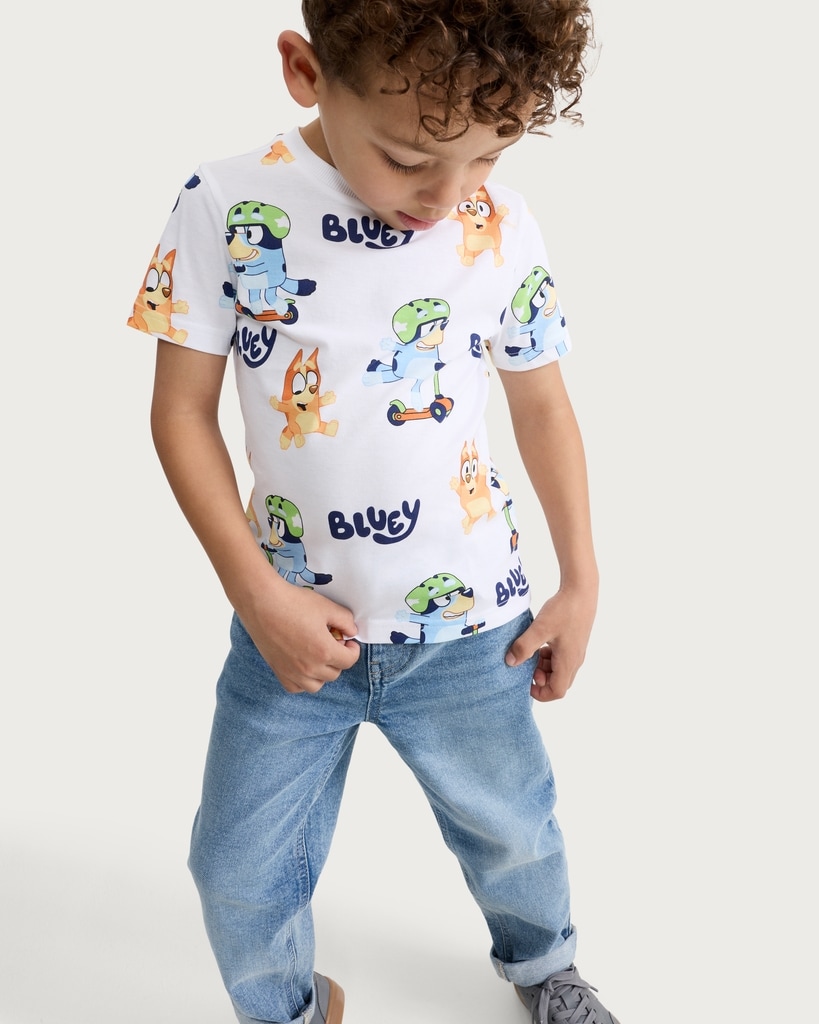 Bluey Pure Cotton Scooter Print T-Shirt in White thumbnail 2