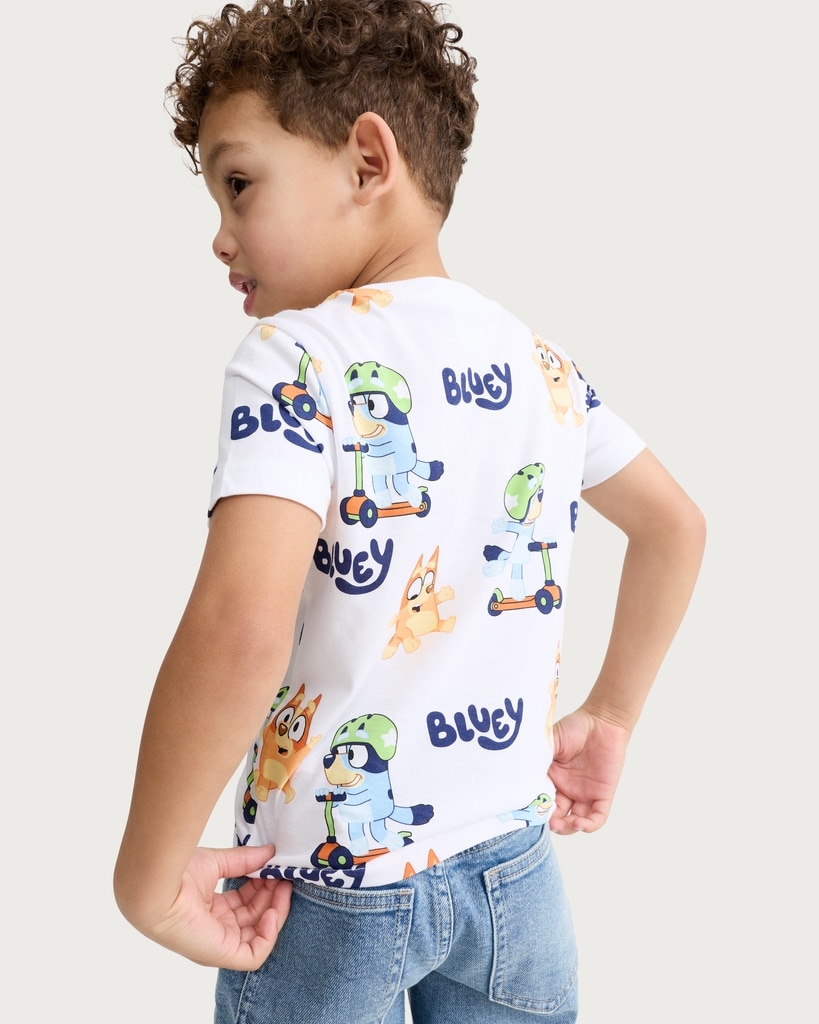 Bluey Pure Cotton Scooter Print T-Shirt in White thumbnail 3