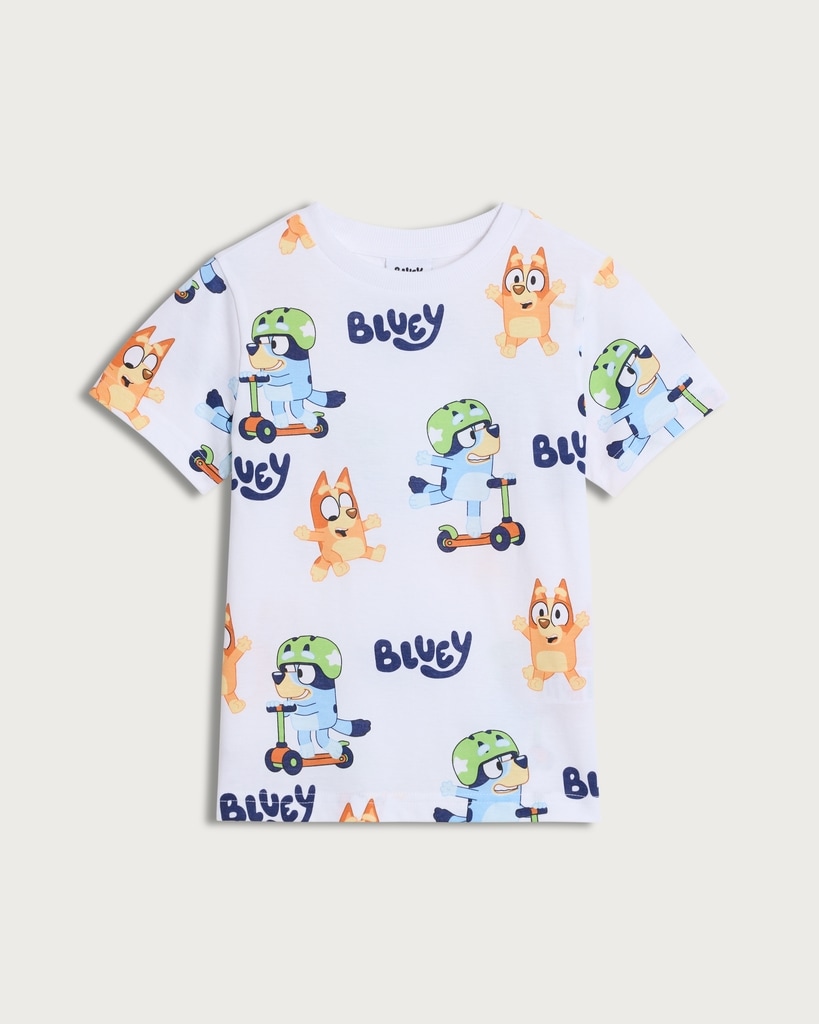 Bluey Pure Cotton Scooter Print T-Shirt in White thumbnail 4