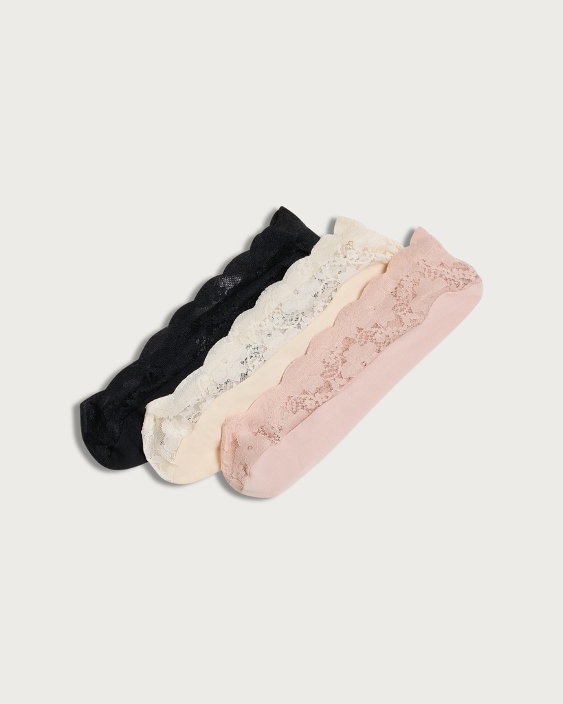 F&F 3-Pack Lace Trim Footlets in Pink