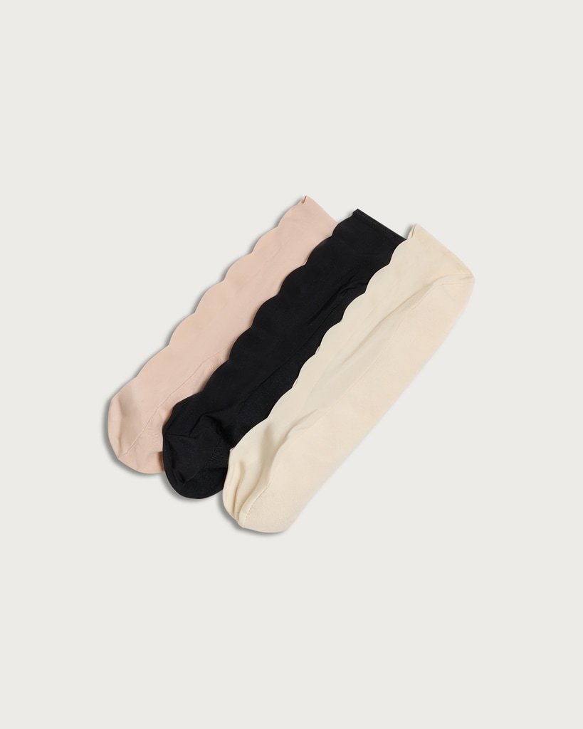 F&F 3-Pack Scalloped Trim Footlets in Nude