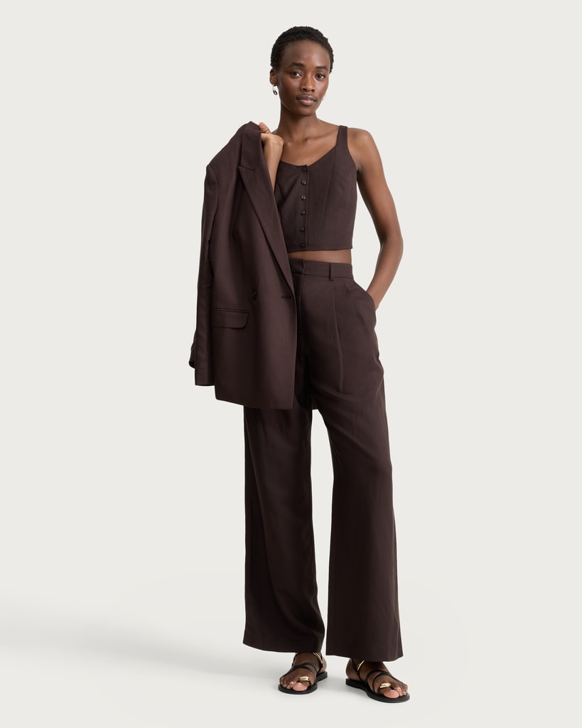 F&F Button Front Cropped Waistcoat in Brown thumbnail 2