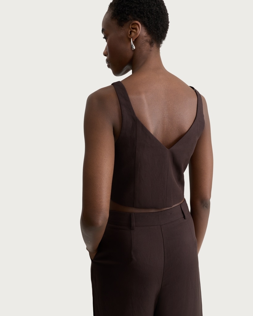 F&F Button Front Cropped Waistcoat in Brown thumbnail 3
