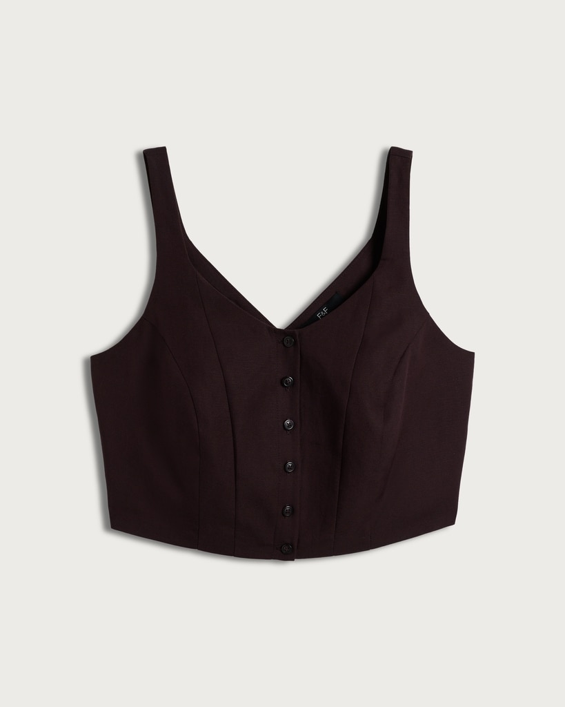 F&F Button Front Cropped Waistcoat in Brown thumbnail 4