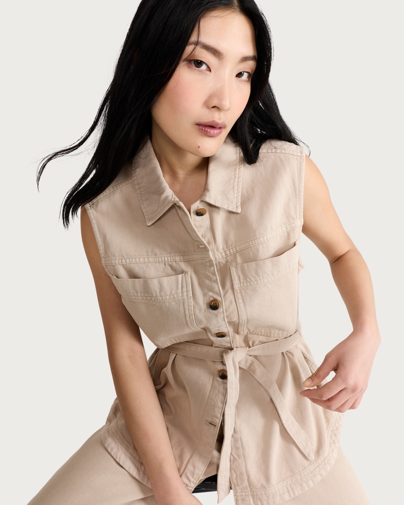 F&F Pure Cotton Utility Belted Co-ord Waistcoat in Stone