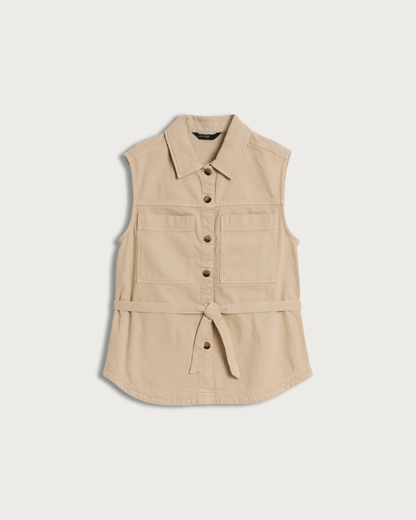 F&F Pure Cotton Utility Belted Co-ord Waistcoat in Stone thumbnail 4