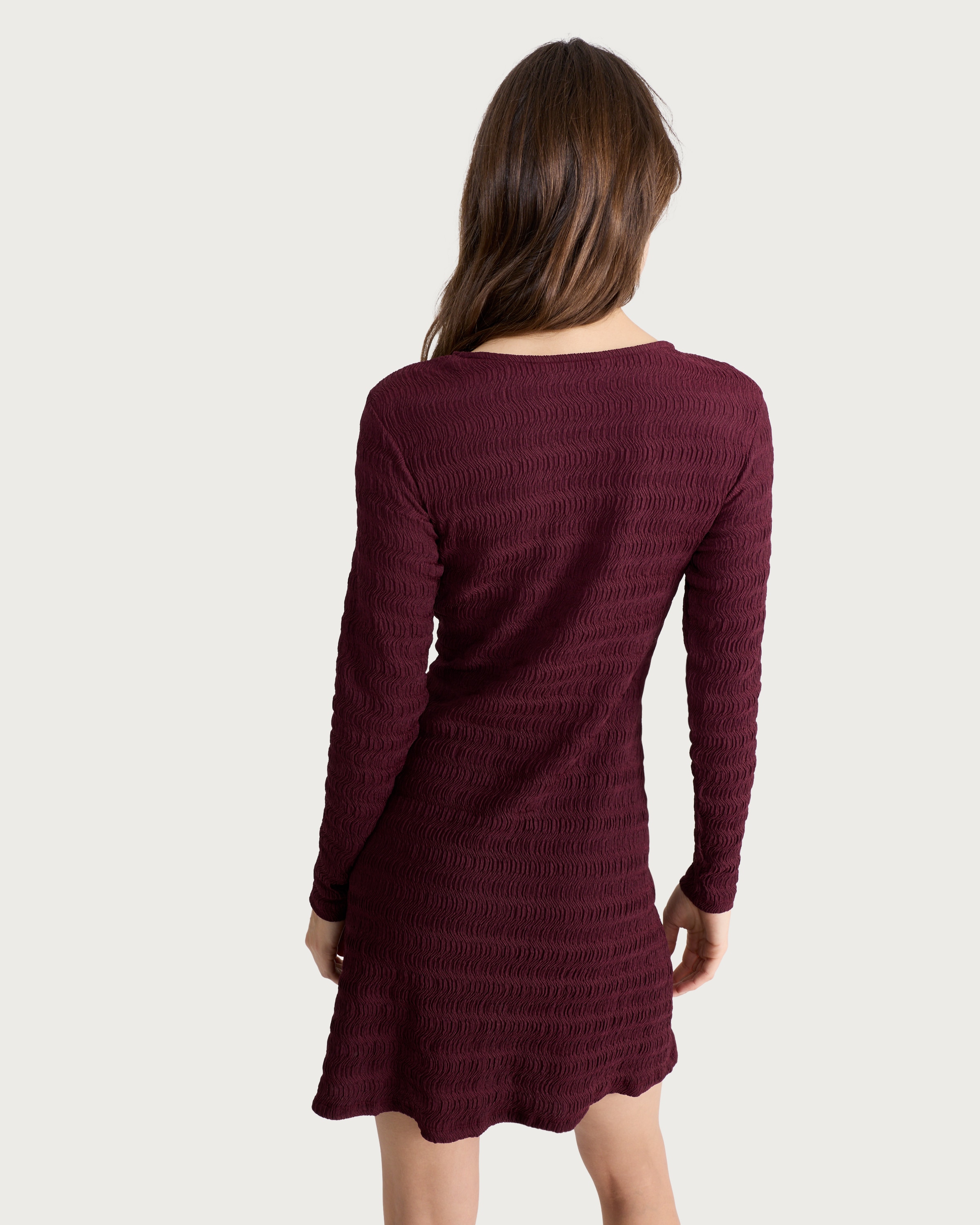 F&F Textured Metal Buckle Long Sleeved Dress in Burgundy thumbnail 3