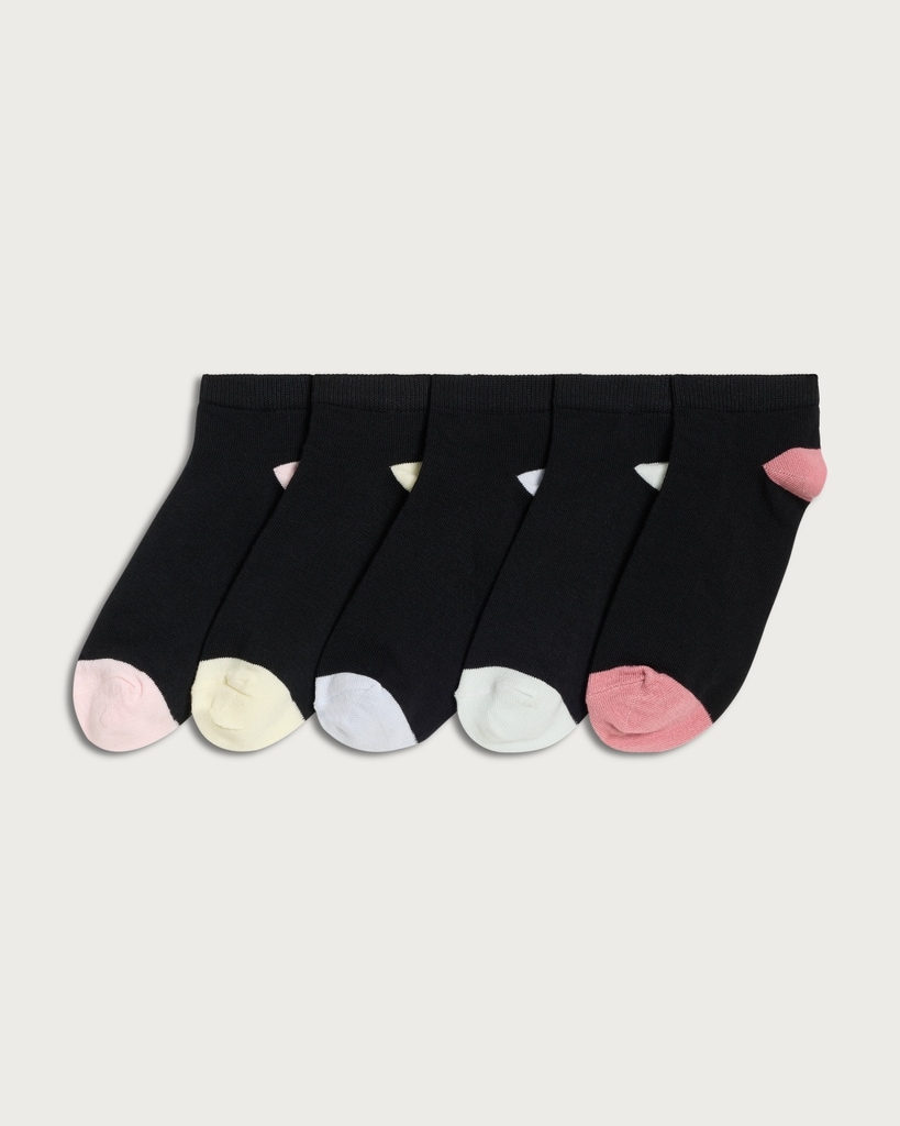 F&F 5-Pack Cotton Rich Contrast Heel and Toe Trainer Liners in Black