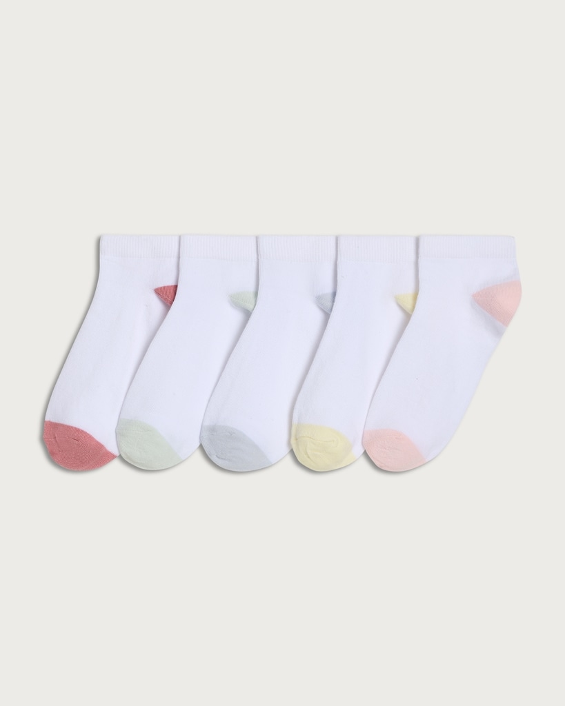 F&F 5-Pack Cotton Rich Contrast Heel and Toe Trainer Liners in White