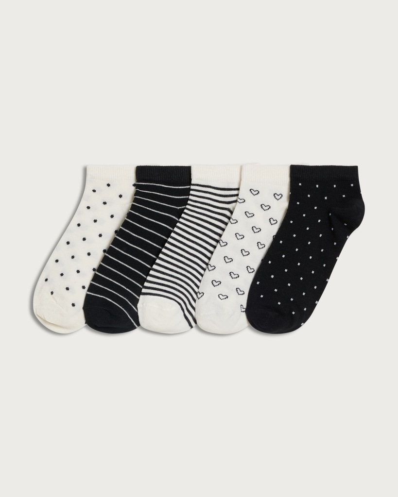F&F 5-Pack Cotton Rich Patterned Trainer Socks in Black