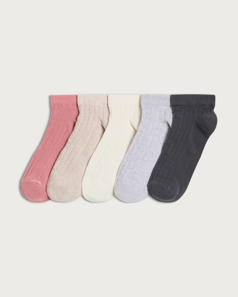 F&F 5-Pack Cotton Rich Ribbed Trainer Socks in Pink