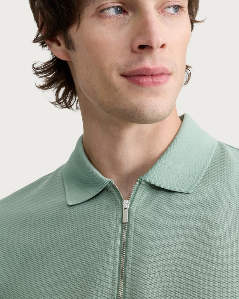 F&F Textured Zip Neck Short Sleeved Polo Shirt in Green