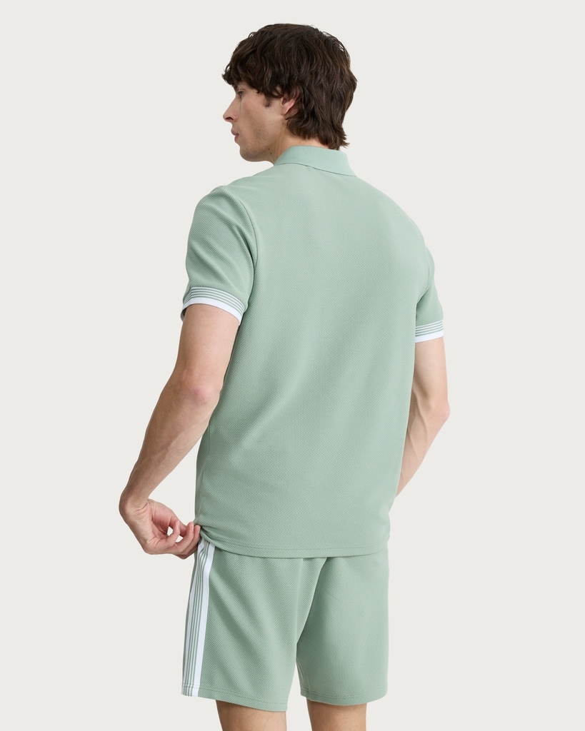 F&F Textured Zip Neck Short Sleeved Polo Shirt in Green thumbnail 3
