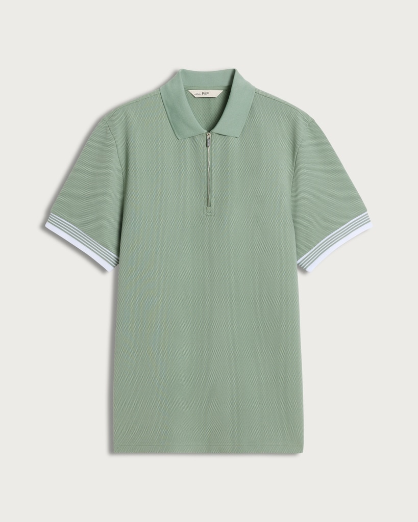 F&F Textured Zip Neck Short Sleeved Polo Shirt in Green thumbnail 4