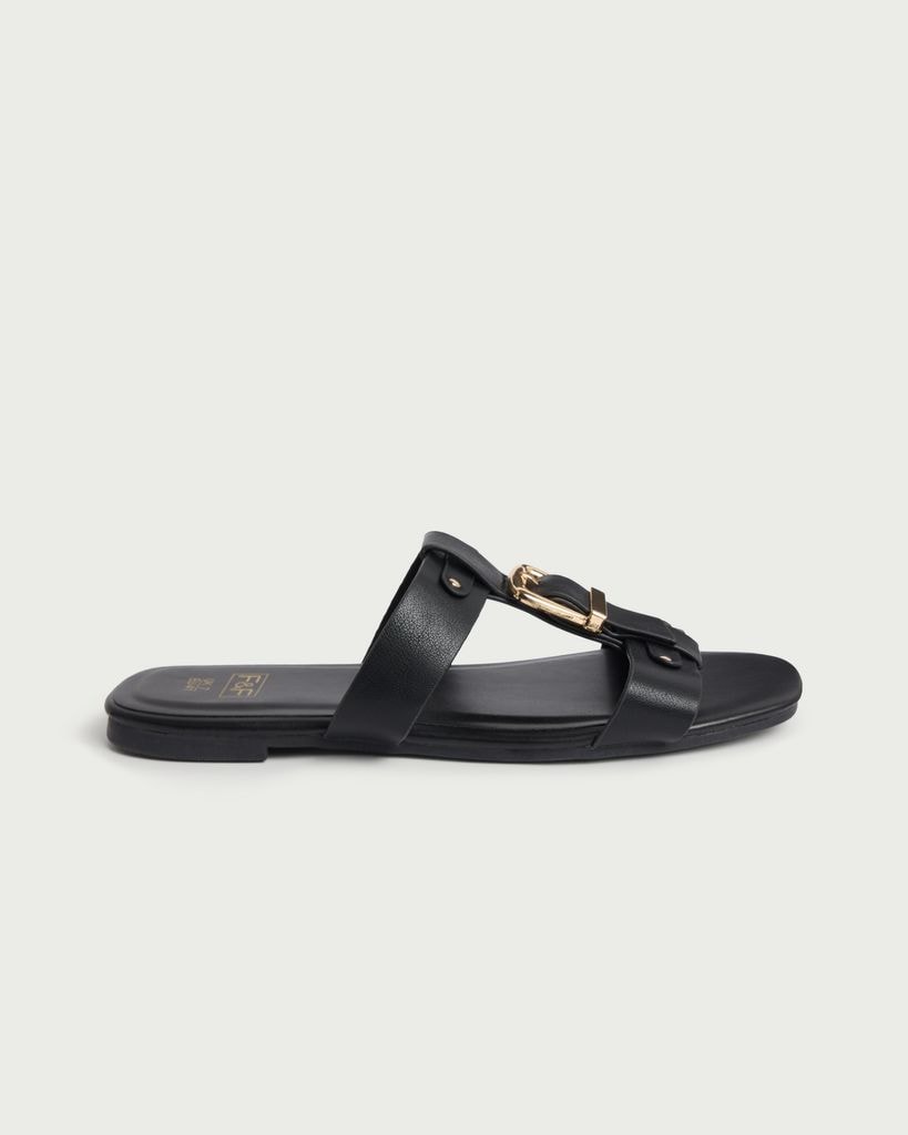 F&F Buckle Detail Slip On Sandals in Black
