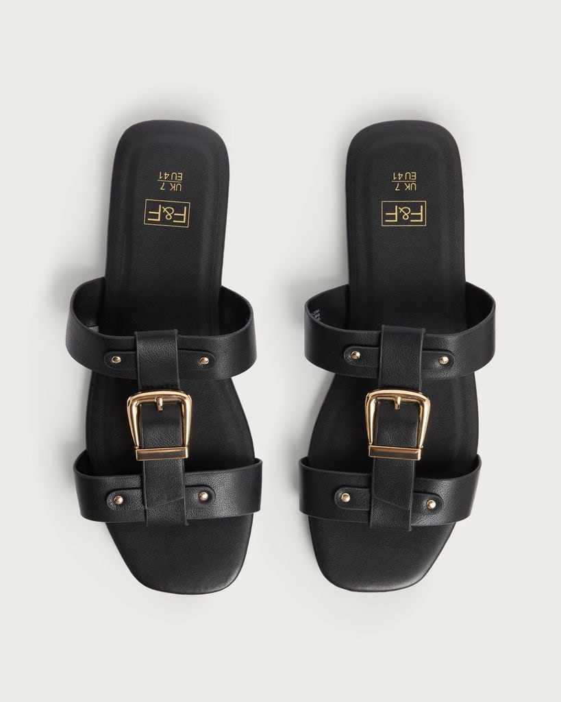F&F Buckle Detail Slip On Sandals in Black thumbnail 2