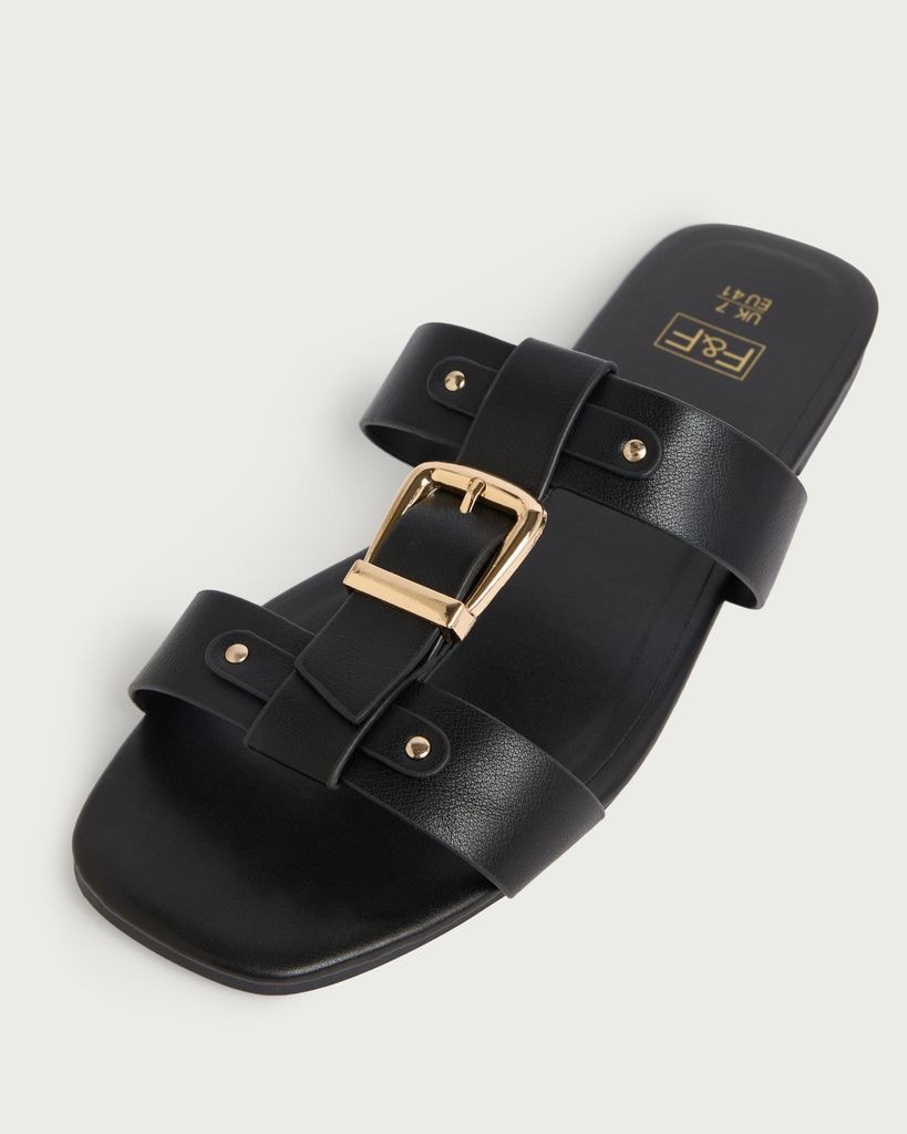 F&F Buckle Detail Slip On Sandals in Black thumbnail 3
