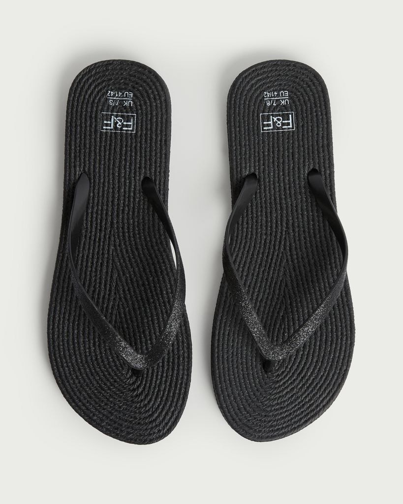 F&F Glitter Strap Flip Flops in Black thumbnail 2