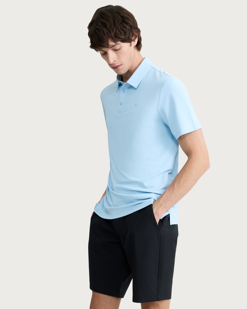 F&F Active TECHSPORT Textured Short Sleeved Polo Shirt in Blue thumbnail 2