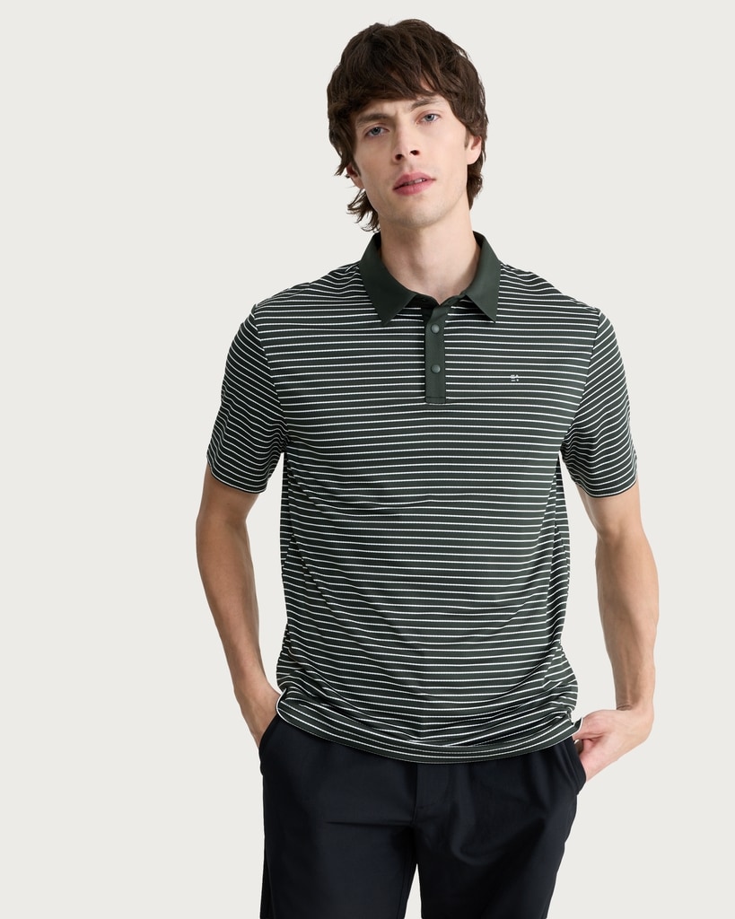 F&F Active TECHSPORT Textured Striped Short Sleeved Polo Shirt in Jade