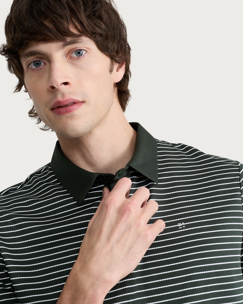F&F Active TECHSPORT Textured Striped Short Sleeved Polo Shirt in Jade thumbnail 2