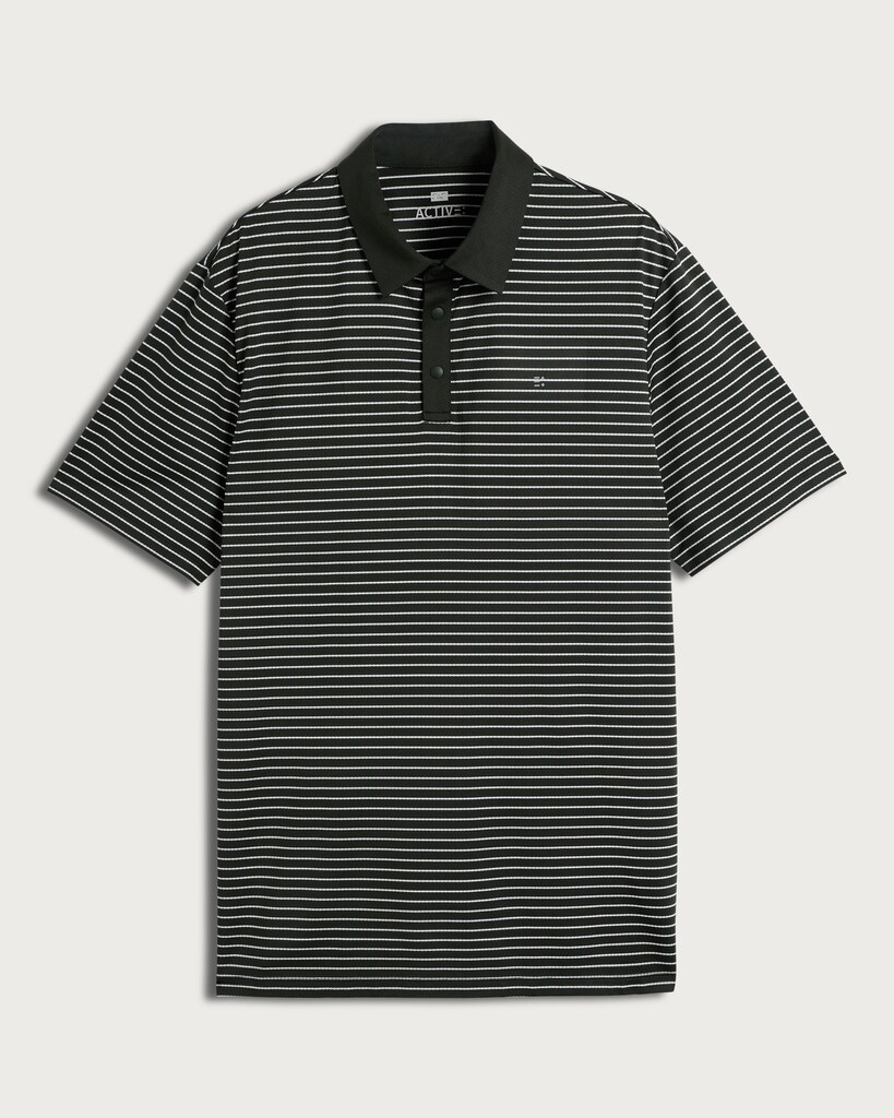 F&F Active TECHSPORT Textured Striped Short Sleeved Polo Shirt in Jade thumbnail 4
