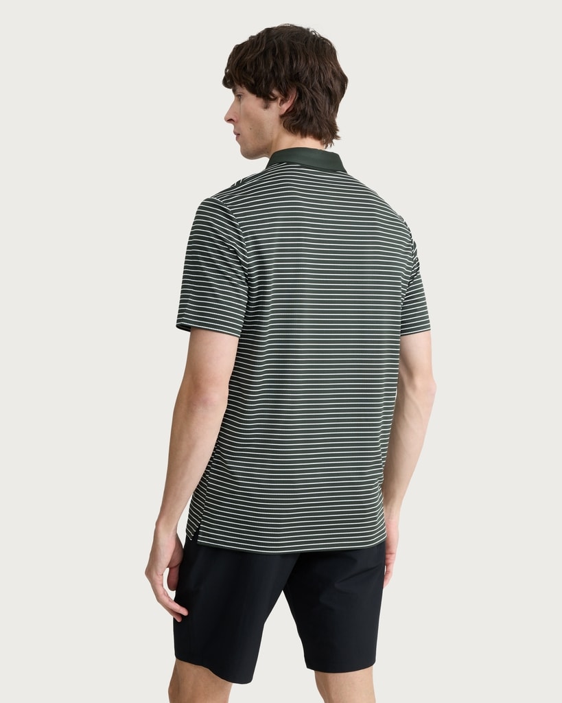 F&F Active TECHSPORT Textured Striped Short Sleeved Polo Shirt in Jade thumbnail 3